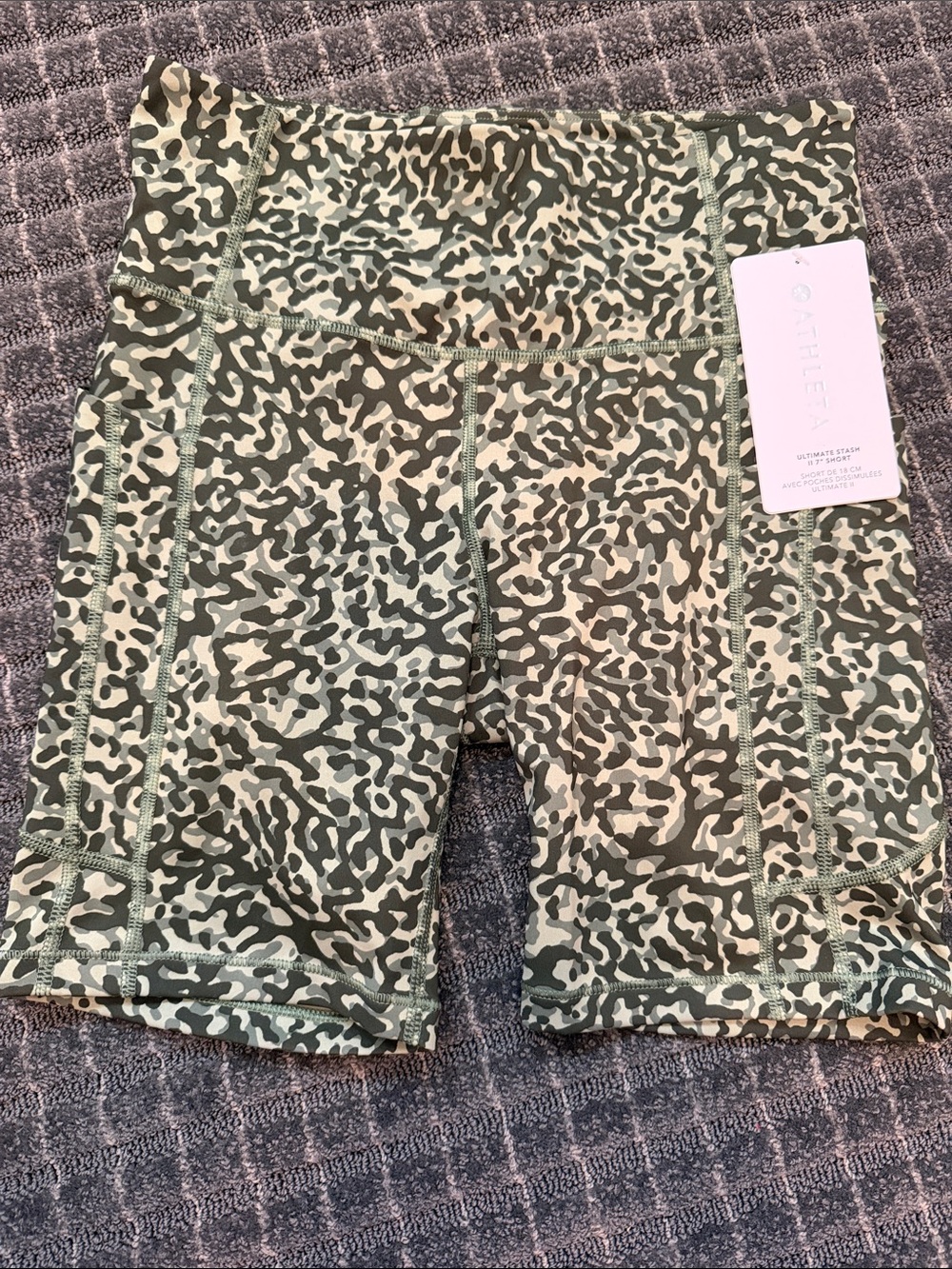 Athleta Green Camo High-Rise Biker Shorts
